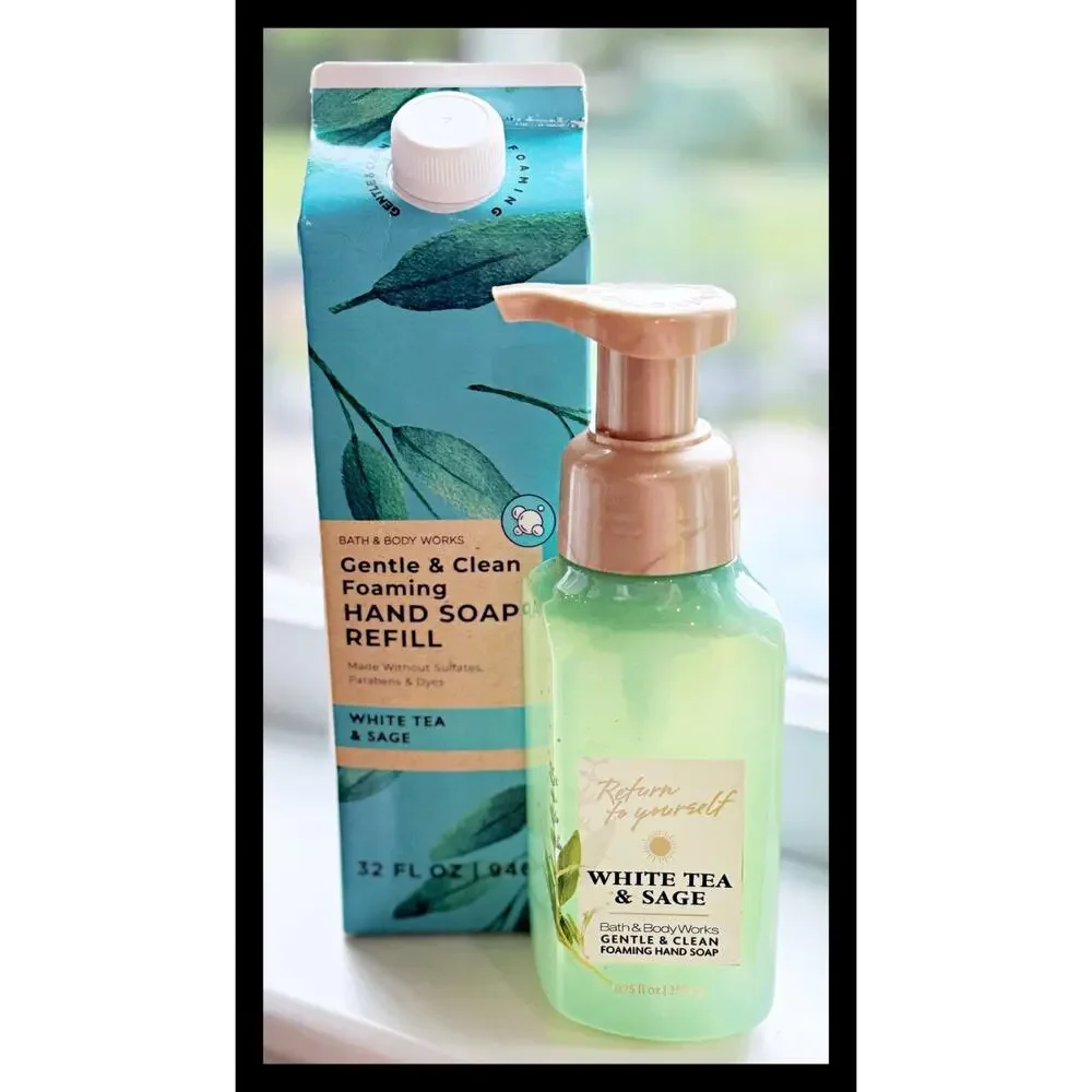 Bath & Body Works White Tea & Sage 8.75oz Foaming Hand Soap + 32oz Refill